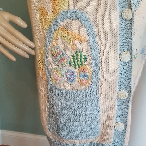 Peach and Blue Oversized Hand Knitted Cardigan Sweater - Picture 2 of 7